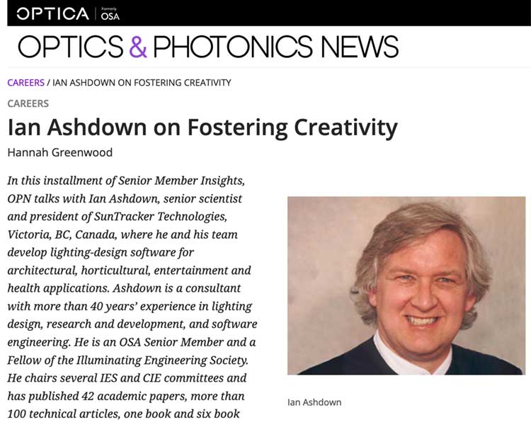 An Interview with Optics & Photonics News: Ian Ashdown on Fostering Creativity